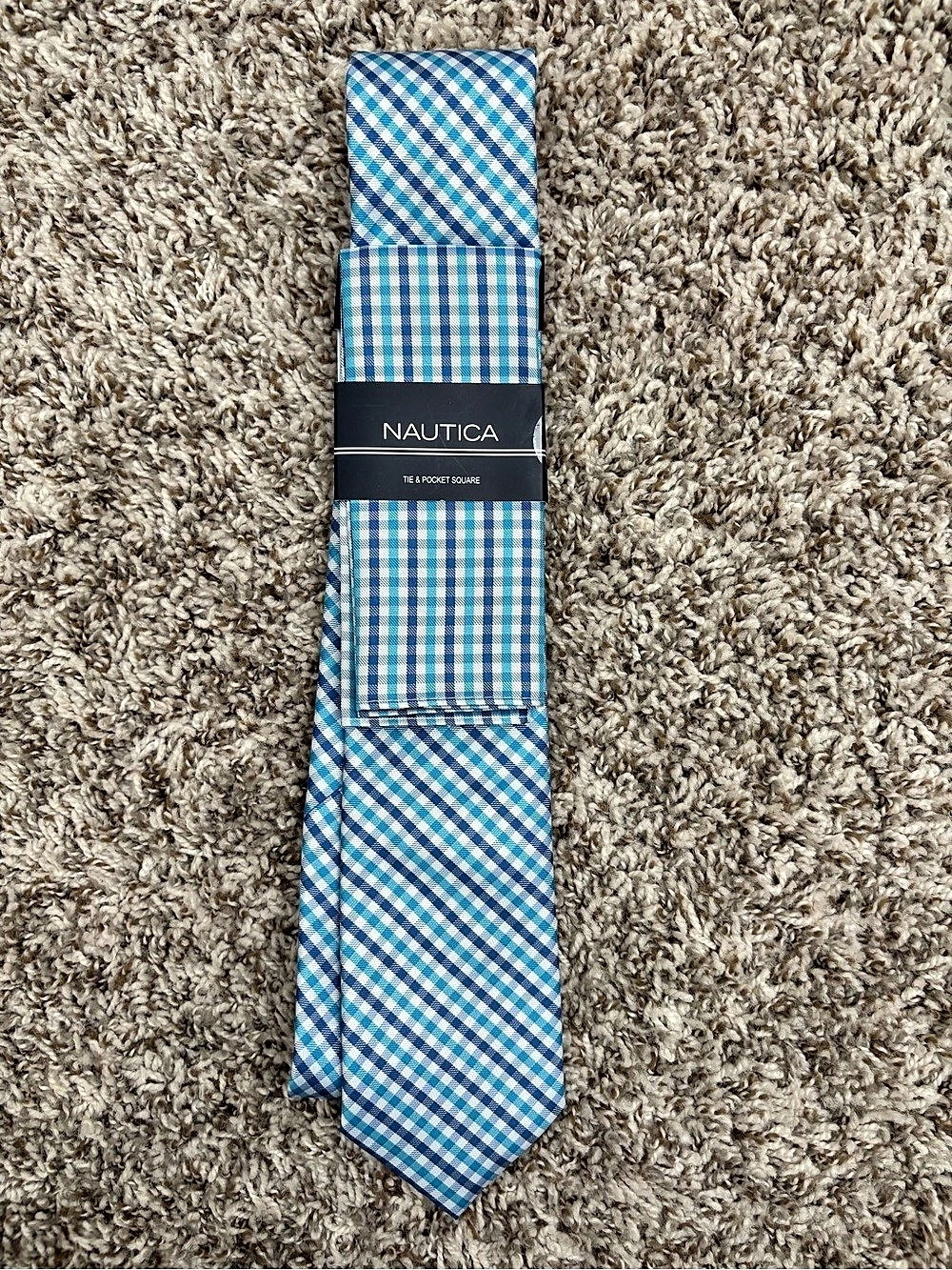 Nautica Men's Plaid Tie & Pocket Square Set Blue & White